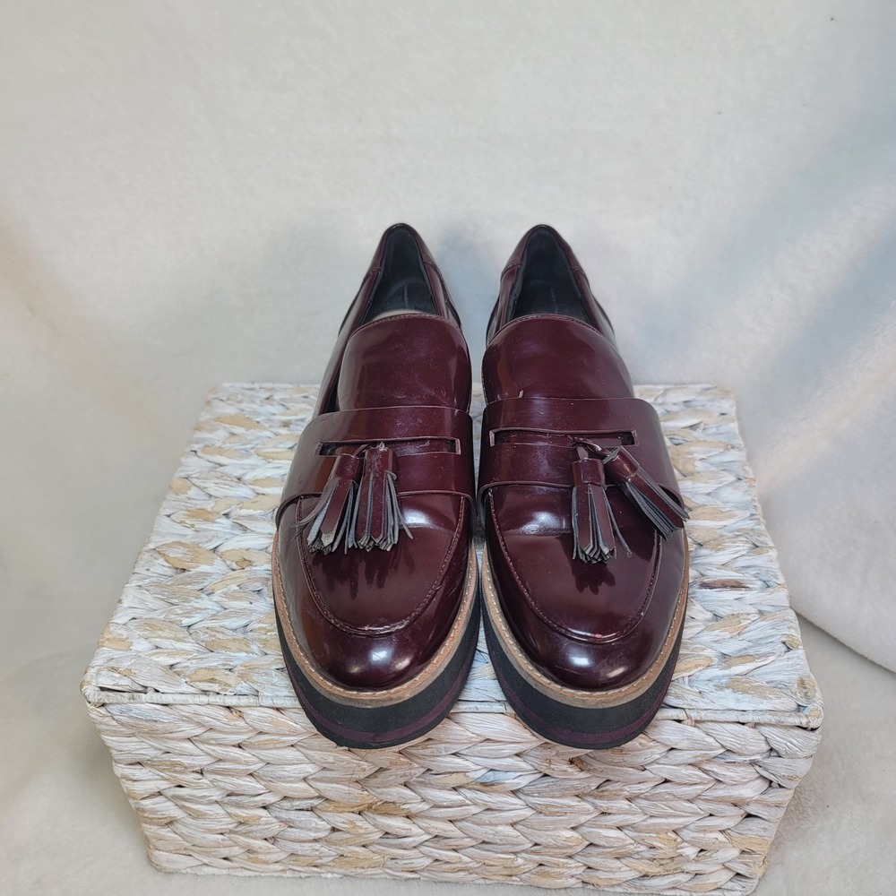 Zara Burgundy Wine Loafers Dress Shoes Tassels Dark Academia Preppy 6.5 Career